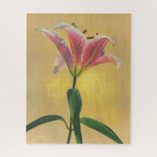 Ein rosa Lily Acrylic Malergold Hintergrund Puzzle (Vertikal)