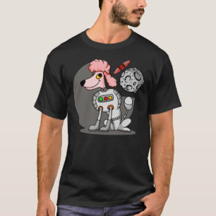 Ein rosa Poodle, das auf dem Mond Stehend ist und  T-Shirt