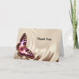 Ein rosa Schmetterling auf cremefarbenem Satin-Hin Karte