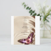 Ein rosa Schmetterling auf cremefarbenem Satin-Hin Menükarte (Stehend Vorderseite)