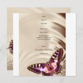 Ein rosa Schmetterling auf cremefarbenem Satin-Hin Menükarte (Vorne/Hinten)