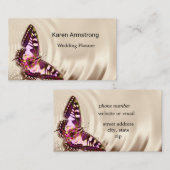 Ein rosa Schmetterling auf cremefarbenem Satin-Hin Visitenkarte (Vorne/Hinten)