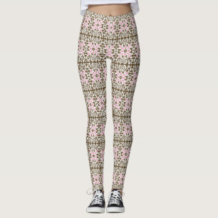 ein rosa und braunes Muster auf weißem Hintergrund Leggings