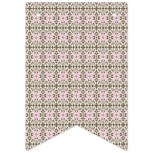 ein rosa und braunes Muster auf weißem Hintergrund Wimpelkette (Erste Fahne)