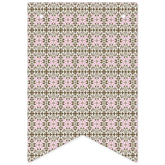 ein rosa und braunes Muster auf weißem Hintergrund Wimpelkette (Dritte Fahne)