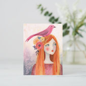 Ein rosa Vogel in ihrem Haar Postkarte (Stehend Vorderseite)