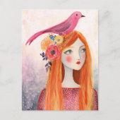 Ein rosa Vogel in ihrem Haar Postkarte (Vorderseite)