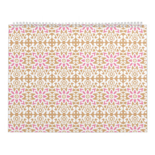 ein rosa-weiße Blume-Muster auf braunem Hintergrun Kalender