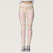 ein rosa-weiße Blume-Muster auf braunem Hintergrun Leggings (Vorderseite)