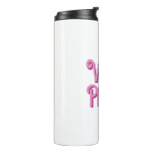 Ein rosa Wir sind Plastik Thermosbecher (Nach links gedreht)