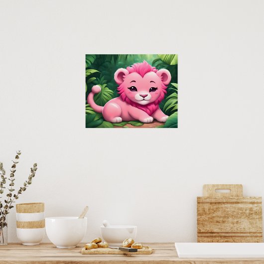 Ein rosafarbenes Löwenchen im Dschungelposter Poster (Küche)