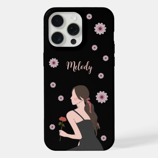 Ein Rose-Mädchen mit rosa Blume iPhone Hülle (Rückseite)