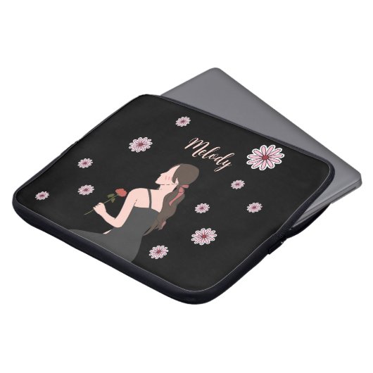 Ein Rose-Mädchen mit rosa Blume Laptopschutzhülle (Vorne Oben)