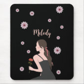 Ein Rose-Mädchen mit rosa Blume Mousepad (Vorne)
