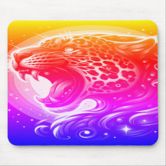 Ein Rot Pink Blau Gelb + Lila Gepunkteter Leopard Mousepad