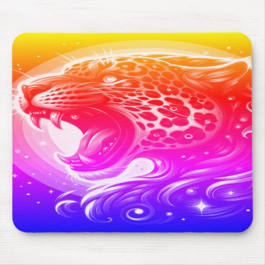 Ein Rot Pink Blau Gelb + Lila Gepunkteter Leopard Mousepad (Vorne)