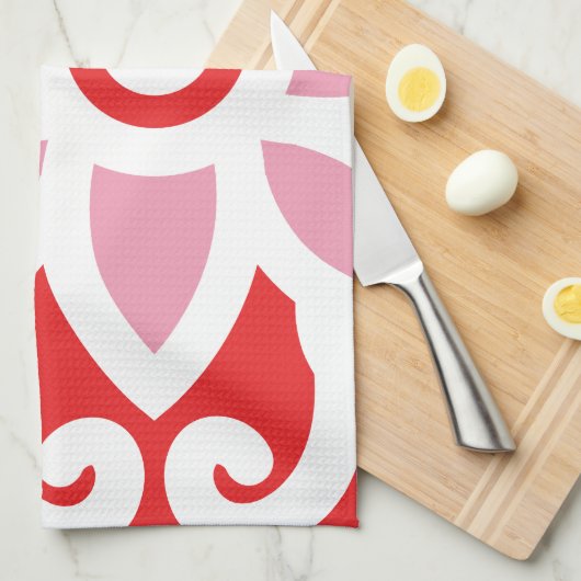 ein rot-weißes Muster mit einer Blume darauf Geschirrtuch (Viertel Falte)