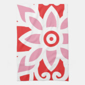 ein rot-weißes Muster mit einer Blume darauf Geschirrtuch (Vertikal)