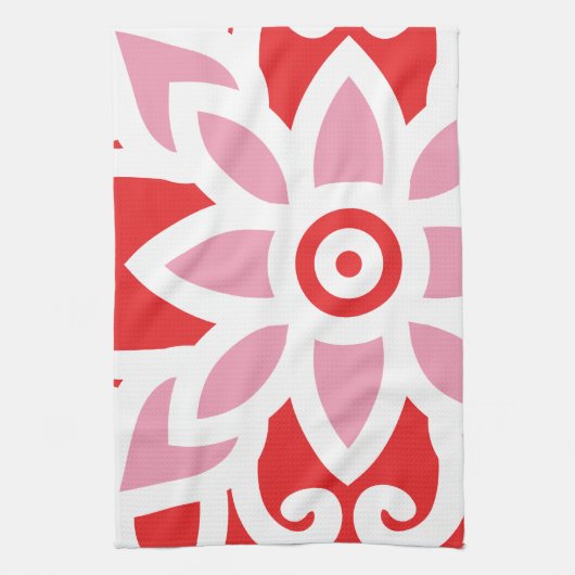 ein rot-weißes Muster mit einer Blume darauf Geschirrtuch (Vertikal)
