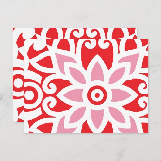 ein rot-weißes Muster mit einer Blume darauf Postkarte (Vorne/Hinten)