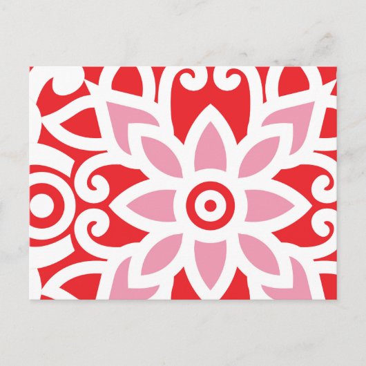 ein rot-weißes Muster mit einer Blume darauf Postkarte (Vorderseite)