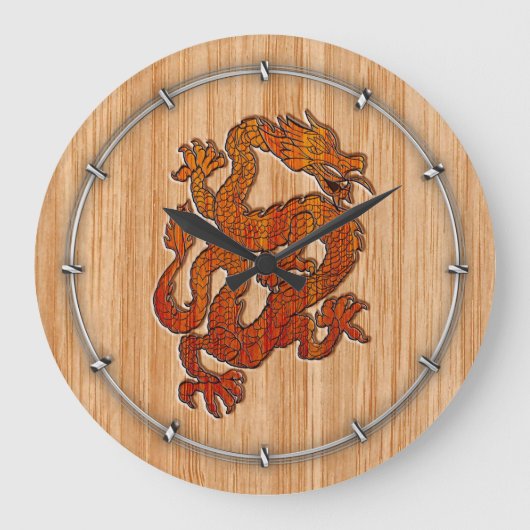 Ein roter Drache auf Bamboo wie Große Wanduhr (Vorderseite)