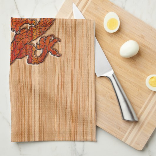 Ein roter Drache auf Bambus mögen Geschirrtuch (Viertel Falte)