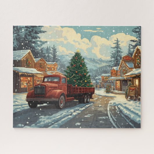 Ein roter LKW auf dem Weihnachtsmarkt Puzzle (Horizontal)
