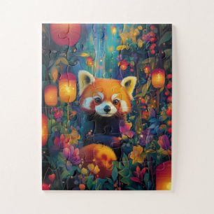 Ein roter Panda, der in einem bezaubernden Wald si Puzzle