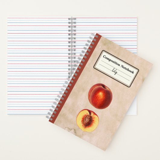 Ein roter Pfirsich und eine halbe Personalisierte  Notizblock (Innen)