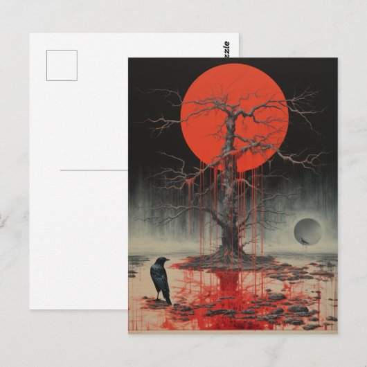 Ein roter Raven Dead Tree Postkarte (Vorne/Hinten)