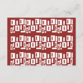 Ein roter Teppich mit einem textilen Muster wird a Begleitkarte (Rückseite)