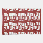 Ein roter Teppich mit einem textilen Muster wird a Geschirrtuch (Horizontal)