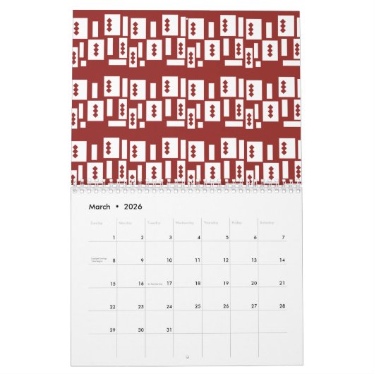 Ein roter Teppich mit einem textilen Muster wird a Kalender (Mär 2026)