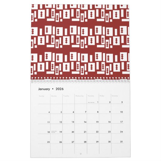 Ein roter Teppich mit einem textilen Muster wird a Kalender (Jan 2026)