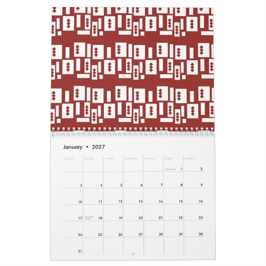 Ein roter Teppich mit einem textilen Muster wird a Kalender (Jan 2027)