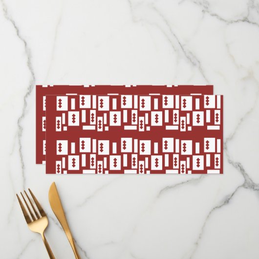 Ein roter Teppich mit einem textilen Muster wird a Menükarte (Vorderseite/Rückseite Beispiel)