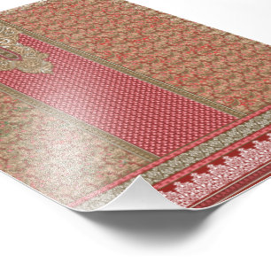 ein roter und beigefarbener Teppich mit Goldrahmen Fotodruck