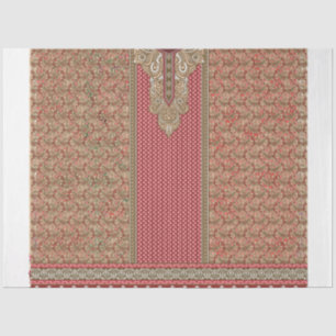 ein roter und beigefarbener Teppich mit Goldrahmen Seidenpapier