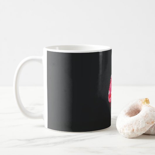 ein rotes Blätter auf schwarzem Hintergrund Kaffeetasse (Mit Donut)