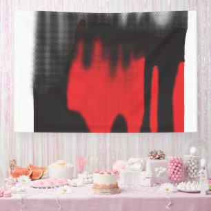 Ein rotes grafisches Design mit fett geometrischer Banner