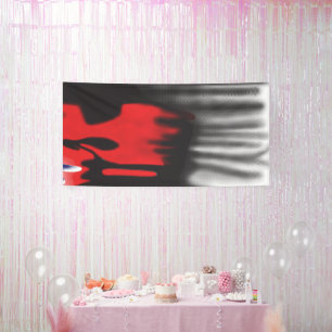Ein rotes grafisches Design mit fett geometrischer Banner