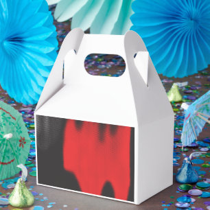 Ein rotes grafisches Design mit fett geometrischer Geschenkschachtel