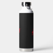 ein rotes h- und m-Logo auf schwarzem Hintergrund Trinkflasche (links)
