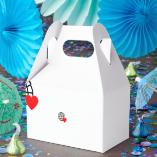 Ein rotes Herzsymbol, das mit glatten, fetten Lini Geschenkschachtel