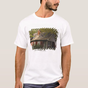 Ein rotes Klotz-Zuhause T-Shirt