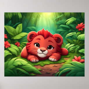 Ein rotes Löwengräber im Dschungel Poster