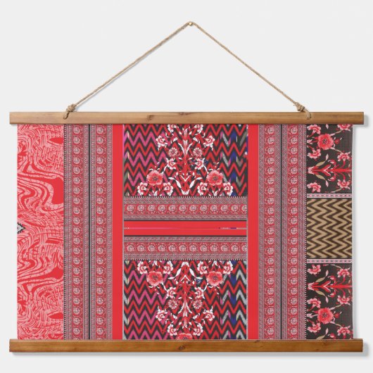 ein rotes und schwarzes Bild mit einem roten Herz Wandteppich Mit Holzrahmen (Vorderseite)