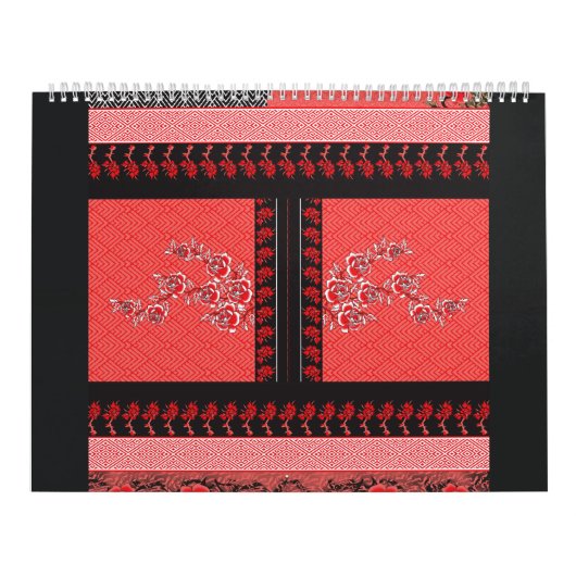 ein rotes und schwarzes Muster mit Blume darauf Kalender (Titelbild)