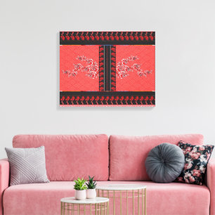 ein rotes und schwarzes Muster mit Blume darauf Leinwanddruck